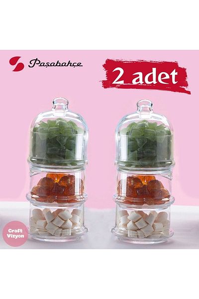 Paşabahçe 2 Pieces 96986 2 Small Size Villa Patisserie 3-Tier Cookie Holder