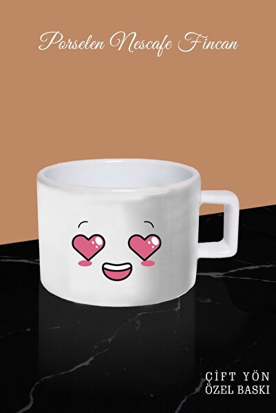 Bytwo كوب بورسلين بتصميم إيموجي وتعبير الوجه A1 - كوب قهوة قابل للعكس *btk393