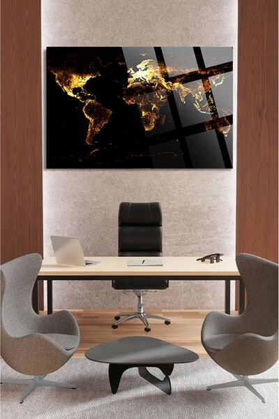 TAULART Luminous World Map Map for Office, Home 4mm Unbreakable Tempered High Definition Glass Table