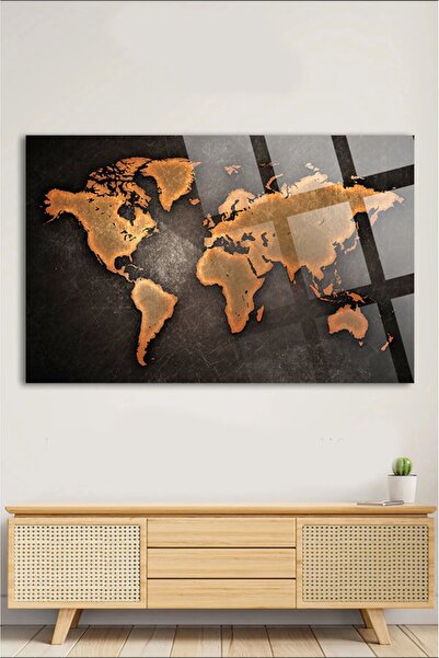 TAULART Modern World Map Map for Office, Home 4mm Unbreakable Tempered High Definition Glass Table