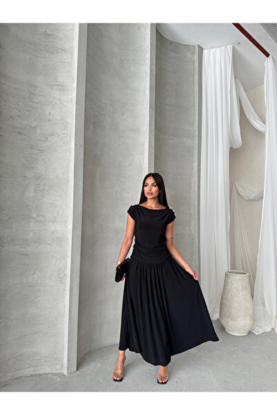 mor butik طقم تنورة وبلوزة ساندي أسود ثنيات - تفاصيل أزرار sun777