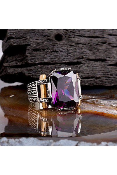 Argento Silver Oktagon taşlı 925 ayar gümüş erkek yüzük