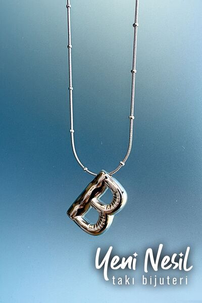 yeni nesil takı ÇELİK BALON "B" HARFİ KOLYE RODYUM