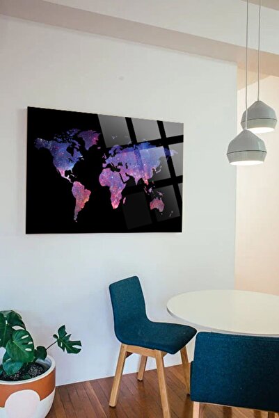 TAULART Modern Dünya Haritası Ofis, Ev için Harita 4mm Kırılmaz Temperli Yüksek Çözünürlüklü Cam Tablo