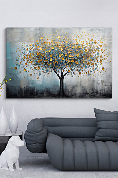 TabloShop Altın Yapraklı Ağaç Tablosu - Modern Duvar Dekoru