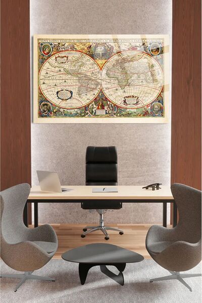 TAULART Old World Map Map for Office, Home 4mm Unbreakable Tempered High Definition Glass Table