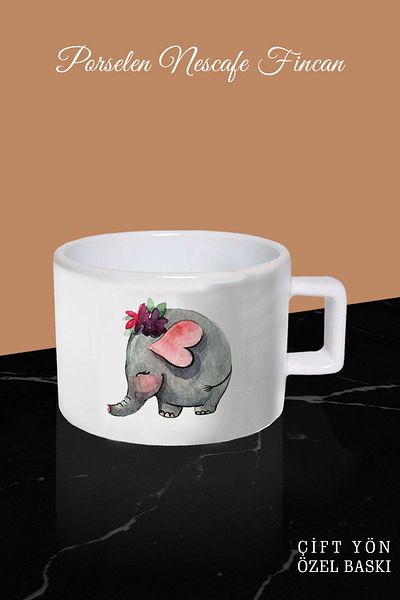 Bytwo White Reversible Coffee Cup with Ethnic Elephant Design - Btk448