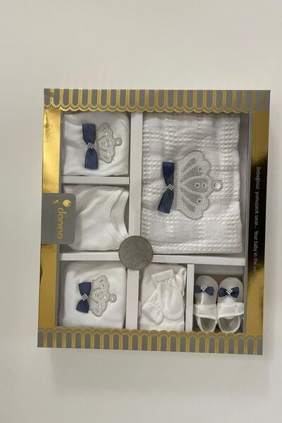 Donino Baby 11 Parça Incili Kral Taşlı Erkek Bebek Hastane Çıkışı - Lacivert
