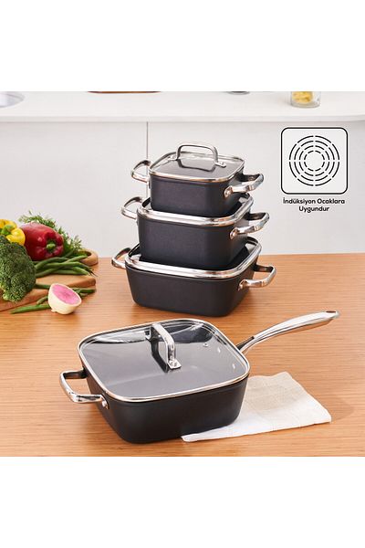 Karaca Biodiamond 8-Piece Cookware Set - Superior and Fireproof Non-Stick, Surface and Oven Use