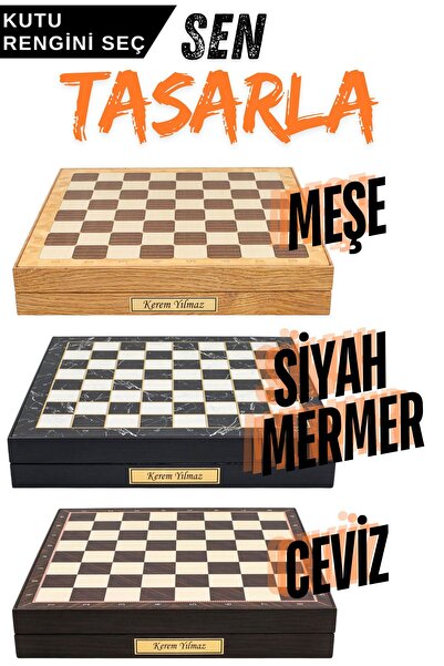 Cooper Chess Lüks Kişiye Özel İsimli Renkli Taşlı Dekoratif Hediyelik Ahşap Kutulu Metal Satranç Takımı