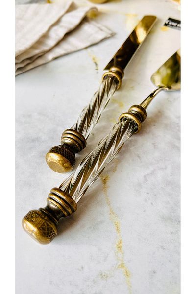 CASA DE BELLA Gold Antique 2 Piece Crystal Spatula Knife Serving Set