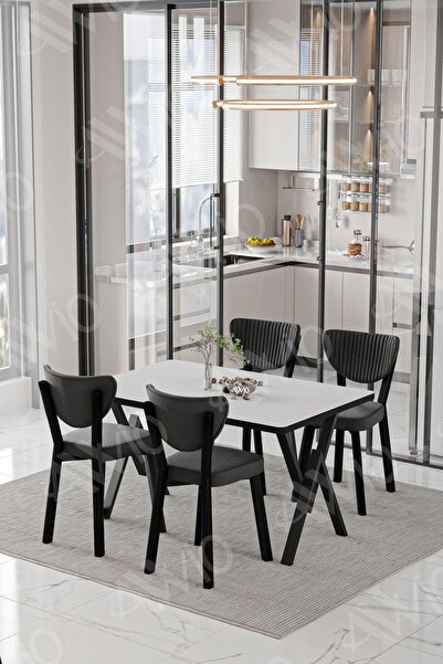 AVVİO Rubi ELMA Sandalye 80x120 Yemek Masası Mutfak Masası 4 Kişilik Masa Sandalye Takımı