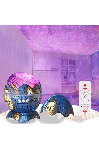 Canderel Dinazor Yumurtası Projektör Gece Masa Lambası Galaxy Gökyüzü Kumandalı Aydınlatma Bluetooth Speaker