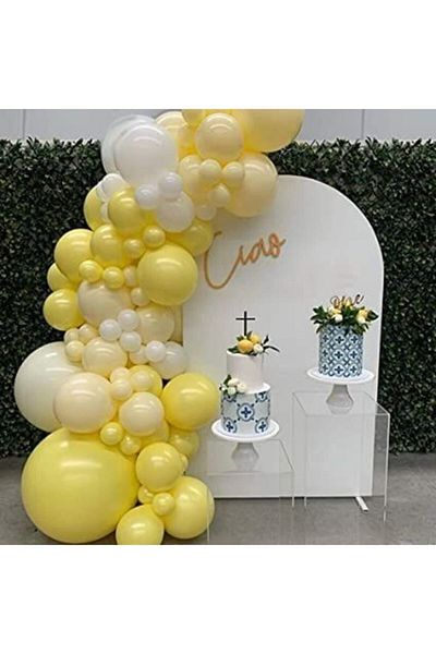 BalonEvi 50 Pieces of Yellow Macarons Yellow and White Balloon Chick