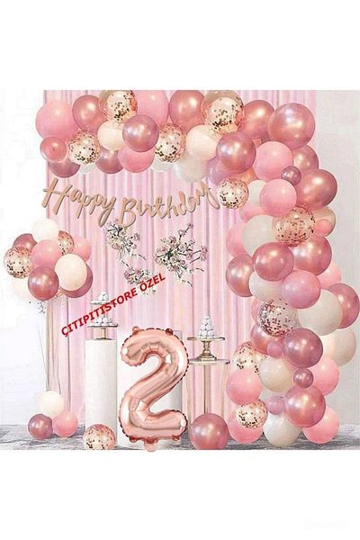 DÜVENCİ TİCARET Dried Rose Balloon Chain Set for Birthday