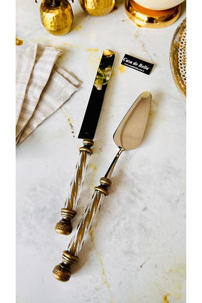 CASA DE BELLA Gold Antique 2 Piece Crystal Spatula Knife Serving Set
