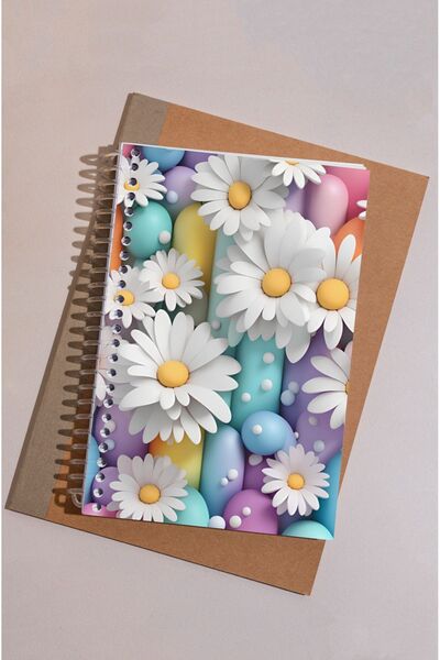 kutuTR 15x21 Vip Modelist Notebook - Daisy Pattern, Wooden MDF Cover, 100 Sheets Lined, 80gr/m2 Ç504