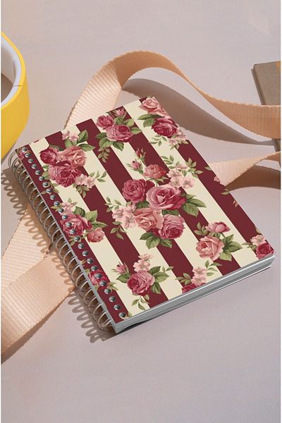 kutuTR 15x21 Vip Modelist Notebook - Floral Bouquet Pattern, Wooden MDF Cover, 100 Sheets Checked, 80gr/m2 K517