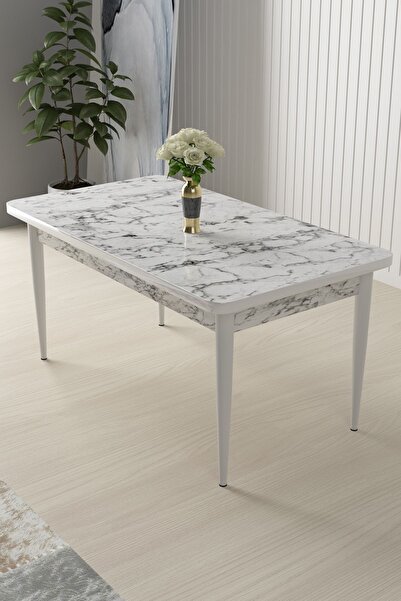 Canisa Arp Serisi 70x110 Beyaz Mermer Desen Masa Sabit Mutfak Masası