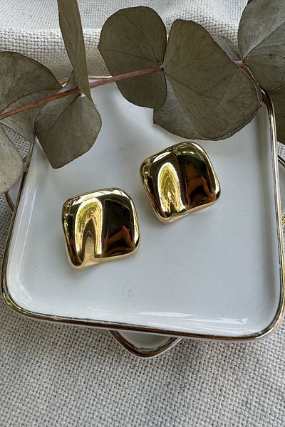 fuya design Square Cut Oval Steel Earrings
