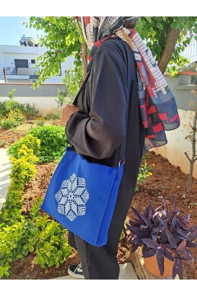 Handream Otantik Gri dantel detaylı, Kapaklı Bez Postacı Çantası