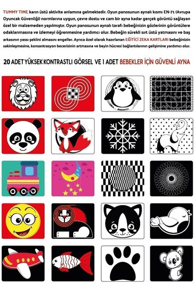 Diytoy Tummy Tıme Aynalı Ilk Zeka Kartları+güvenli Bebek Aynası - Eğitici Kartlar
