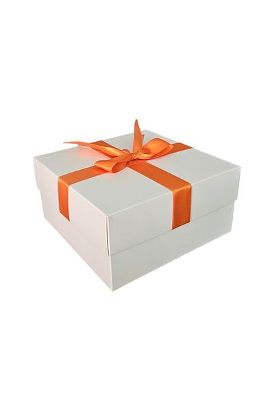 HEDİYEDİYE White Gift Box - Empty with Orange Ribbon
