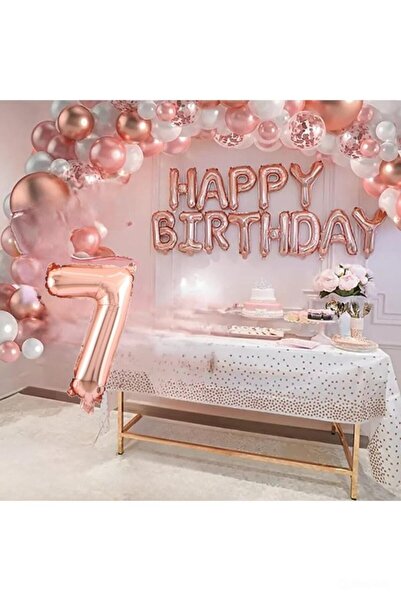 DÜVENCİ TİCARET Balon cu aranjament din aur roz pentru ziua de naștere