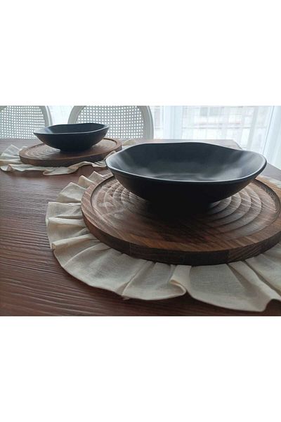 NGY Natural Raw Linen Frilly Vintage 2-Piece American Service Round 40cm