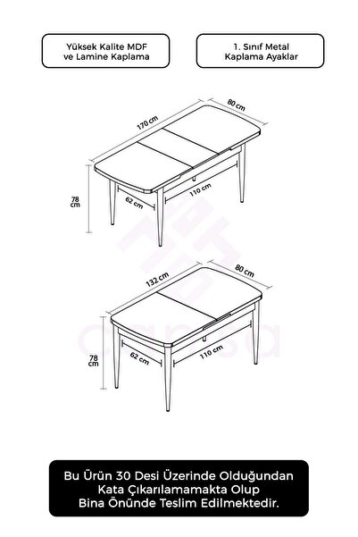 Canisa Tia Serisi 80x132 Açılabilir Mdf Mutfak Masası Barok Desen Masa