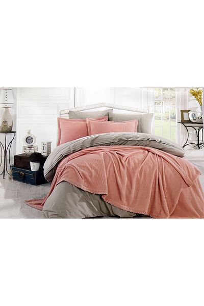 T.Concept طقم غطاء لحاف فردي من Hobby Natural Poplin - سلمون 100% قطن