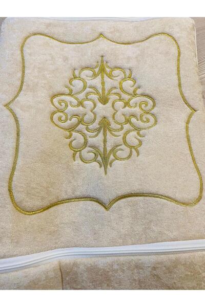 Saraylı Home SARAYLI HOME Βελούδινο χρυσό κεντημένο σετ 3 τεμαχίων για αρραβώνα, νύφη και γαμπρός, χρυσό