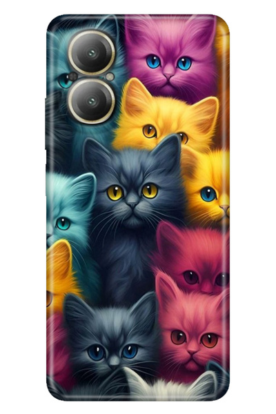 realme 12 Lite Uyumlu Kılıf Resimli Desenli UV Kapak Silikon Kedicikler