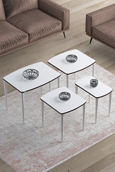 Canisa Concept Telwe Serisi, 1.sınıf Mdf 4'lü Zigon Sehpa Takım, Beyaz Sehpa,...