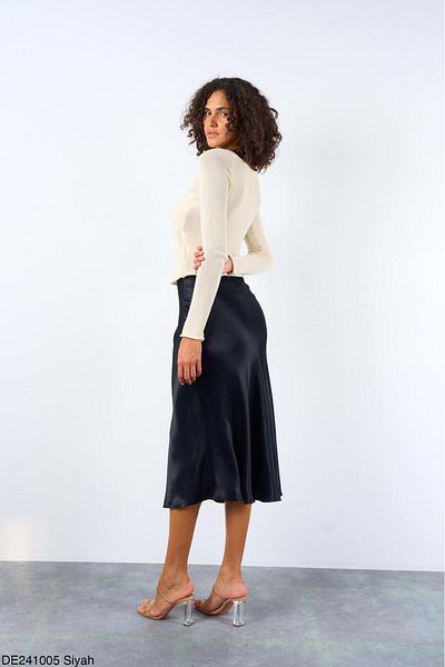 Qu Style Midi Length Women's Satin Skirt