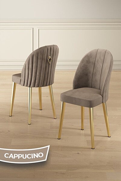 Canisa Edaf Serisi 80x132 Açılabilir Siyah Mermer Desen Mutfak Masa Takımı 4 Cappucino Sandalye Gold Detay