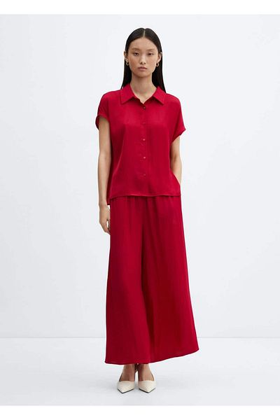 MANGO Woman Satin Trousers with Elastic Waist