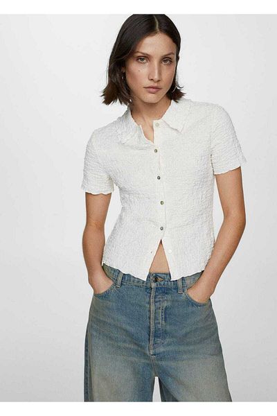MANGO Woman Tricou țesut din bumbac