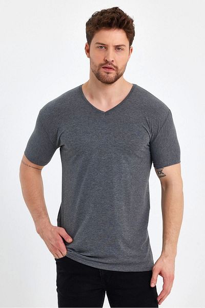 GENIUS STORE Men's V-Neck Basic Gray T-Shirt