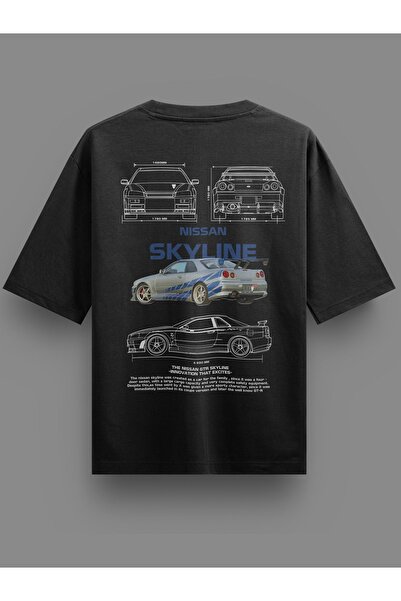 WooWoo Unisex černé tričko Nissan Skyline Oversize