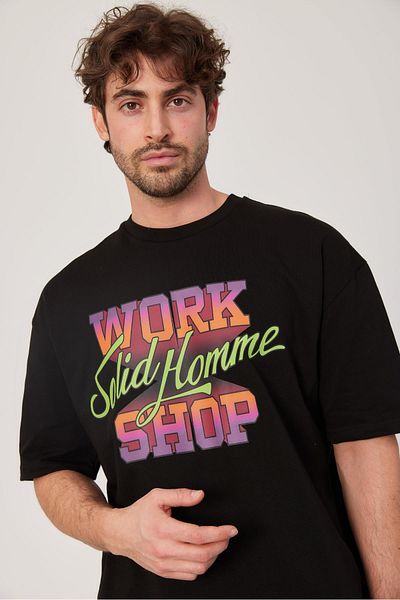 NOMARC Work Shop Πολύχρωμο εμπριμέ μαύρο μπλουζάκι