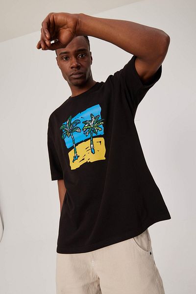 NOMARC Μαύρο T-Shirt - Εμπριμέ με φοίνικα