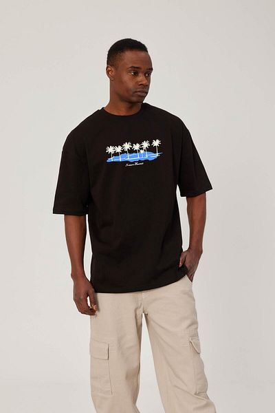 NOMARC Μαύρο T-Shirt - Χαβάης με στάμπα