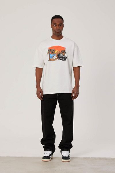 NOMARC Tricou alb - Design colorat imprimat la apus