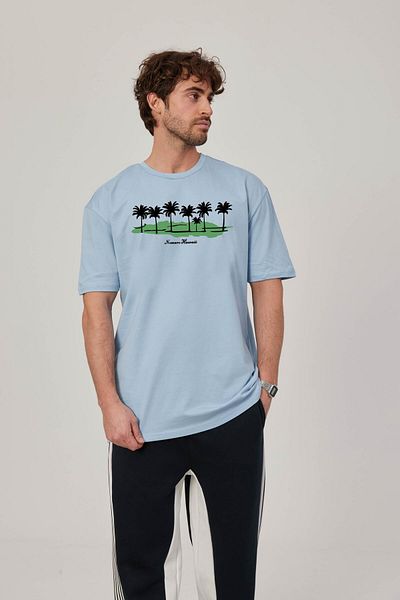 NOMARC Baby Blue Hawaii εμπριμέ μπλουζάκι