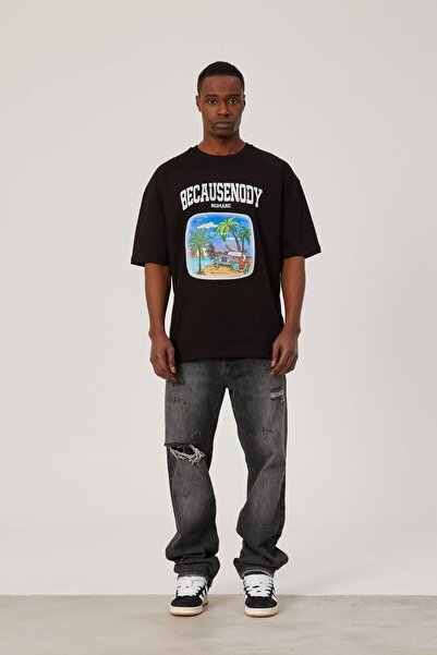 NOMARC Ανδρικό μπλουζάκι με στάμπα Becausenody σε μαύρο χρώμα