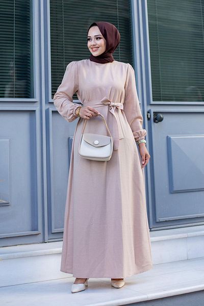 MİSSKAYLE Belt Detailed Hijab Light Salmon Dress