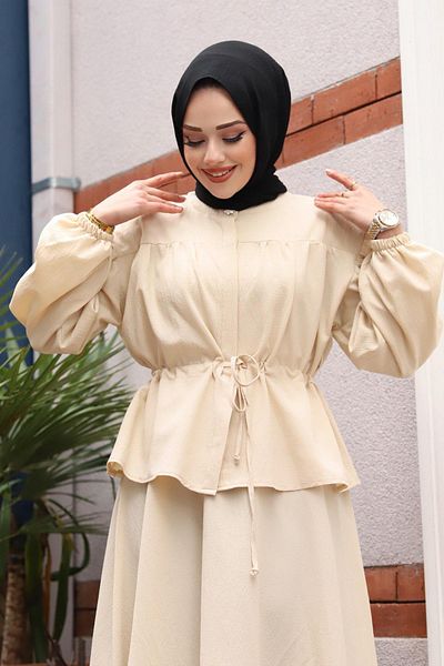 MİSSKAYLE Σετ Hijab Beige με λεπτομέρεια Bronch