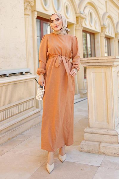 MİSSKAYLE Φόρεμα Hijab Salmon με λεπτομέρεια ζώνης