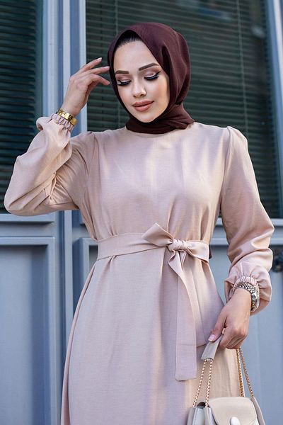 MİSSKAYLE Belt Detailed Hijab Light Salmon Dress
